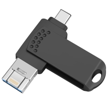 USB flashdisk pre Apple iPhone / iPad a ďalšie zariadenia - USB-A / USB-C / Lightning - kovový - sivý