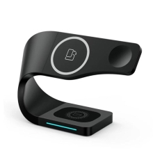 Stojan / bezdrôtová Qi nabíjačka 3v1 pre Apple iPhone / hodinky / slúchadlá AirPods - podpora MagSafe - čierna