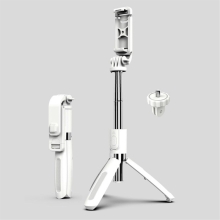 Selfie tyč / monopod + statív - teleskopický + diaľkové ovládanie Bluetooth / spúšť - biela