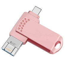 USB Flashdisk pro Apple iPhone / iPad a další zařízení - USB-A / USB-C / Lightning - kovový - růžový