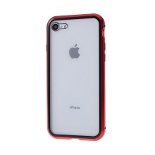 Kryt pre Apple iPhone 7 / 8 / SE (2020) / SE (2022) - magnetické pripevnenie - sklo / kov - 360° ochrana - priehľadný / červený