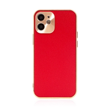 Kryt pre Apple iPhone 12 mini - kožený + pokovovaný povrch - červený / medený