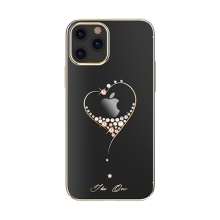 Kryt KINGXBAR pro Apple iPhone 12 / 12 Pro - s kamínky - plastový - zlaté srdce