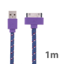 Synchronizační a nabíjecí kabel s 30pin konektorem pro Apple iPhone / iPad / iPod - tkanička - plochý fialový - 1m