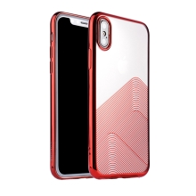 Kryt SULADA pre Apple iPhone Xs Max - lesklé vlnky - gumový - transparentný / červený