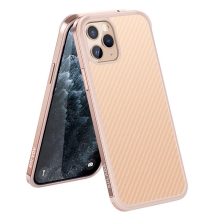 Kryt SULADA pro Apple iPhone 11 Pro - gumový / kovový - karbonová textura - průhledný - Rose Gold růžový