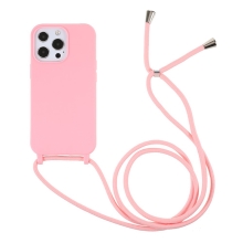 Kryt pro Apple iPhone 13 Pro - gumový - šňůrka - růžový
