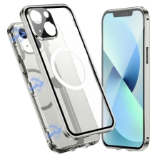 Kryt pro Apple iPhone 14 - 360° ochrana - podpora MagSafe - skleněný / kovový - stříbrný