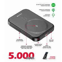 Externá batéria / powerbanka SWISSTEN 20W - 5000 mAh - podpora MagSafe - čierna