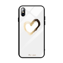 Kryt pro Apple iPhone Xs Max - srdce "For Love" - guma / sklo - černý / bílý
