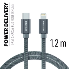 Synchronizačný a nabíjací kábel SWISSTEN - USB-C - Lightning pre zariadenia Apple - čipka - sivá - 1,2 m