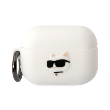 Pouzdro KARL LAGERFELD pro Apple AirPods Pro (2022 / 2023) - hlava Choupette - silikonové - bílé