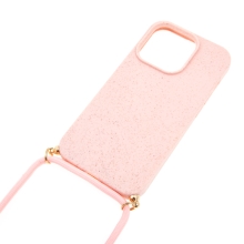 Kryt pro Apple iPhone 14 Pro Max - slaměné kousky - se šňůrkou - gumový - růžový