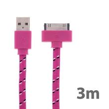 Synchronizační a nabíjecí kabel s 30pin konektorem pro Apple iPhone / iPad / iPod - tkanička - plochý růžový - 3m
