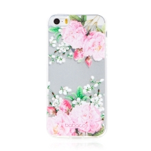 Kryt BABACO pre Apple iPhone 5 / 5S / SE - gumový - kvety - priehľadný