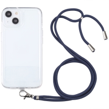 Kryt pro Apple iPhone 13 - šňůrka - gumový - průhledný / tmavě modrá šňůrka