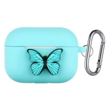Pouzdro / obal pro Apple AirPods Pro - karabina + motýl - silikonové - světle modré