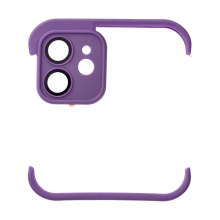 Bumper / mini rámeček pro Apple iPhone 12 + tvrzené sklo na čočky kamery - silikonový - fialový