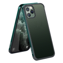 Kryt SULADA pro Apple iPhone 11 Pro - gumový / kovový - karbonová textura - průhledný - tmavě zelený