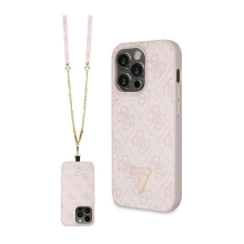 Kryt GUESS pre Apple iPhone 15 Pro - Odnímateľná šnúrka - Guma / umelá koža - Ružový