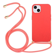 Kryt pro Apple iPhone 15 Plus - slaměné kousky - se šňůrkou - gumový - červený