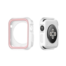 Kryt / rámeček pro Apple Watch 42mm 1 / 2 / 3 series - sportovní - silikonový - bílý / růžový