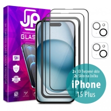 Tvrzené sklo JP Full Pack pro Apple iPhone 15 Plus - čiré 3D - sada 2 kusů + aplikátor + 2x sklo na čočku