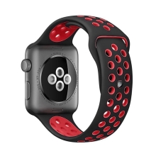 Řemínek pro Apple Watch 45mm / 44mm / 42mm - silikonový - černý / červený - (M/L)