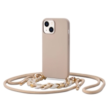 Kryt TECH-PROTECT pro Apple iPhone 14 Plus - šňůrka + ozdoba - silikonový - béžový
