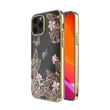 Kryt KINGXBAR pro Apple iPhone 12 / 12 Pro - s kamínky - plastový - motýli - zlatý / růžový