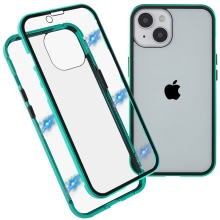 Kryt pro Apple iPhone 15 Plus - 360° ochrana - magnetické uchycení - skleněný / kovový - zelený