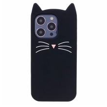Kryt pro Apple iPhone 15 Pro - 3D kočička - silikonový - černý
