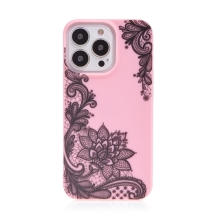 Kryt pro Apple iPhone 13 Pro Max - krajkové květiny - gumový - růžový