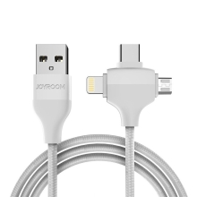 Synchronizační a nabíjecí kabel JOYROOM - Lightning pro Apple zařízení + Micro USB + USB-C - nylonový - bílý - 1,1m