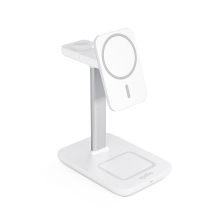 Stojan 3v1 / Qi nabíjačka SPELLO pre Apple iPhone / Watch / AirPods - MagSafe + 25W adaptér - biela
