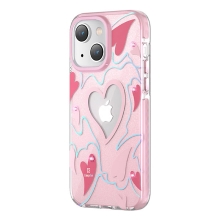 Kryt KINGXBAR Heart pro Apple iPhone 14 - plastový / gumový - srdce - růžový