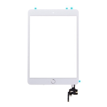 Dotykové sklo (touch screen) s IC konektorem a flex s Home Buttonem pro Apple iPad mini 3 - bílé se stříbrným tlačítkem - kvalita A+