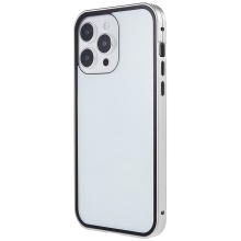 Kryt pro Apple iPhone 15 Pro - 360° ochrana - magnetické uchycení - skleněný / kovový - stříbrný