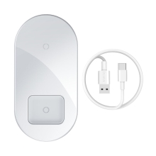 2v1 bezdrátová nabíječka / podložka Qi BASEUS pro Apple iPhone / AirPods - bílá