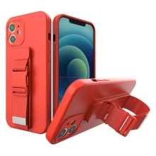 Kryt pro Apple iPhone 12 mini - popruh / šňůrka - gumový - červený