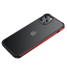 Kryt SULADA pro Apple iPhone 12 / 12 Pro - kovový / silikonový - červený rámeček / černý