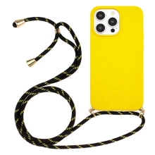 Kryt pro Apple iPhone 15 Pro Max - slaměné kousky - se šňůrkou - gumový - žlutý