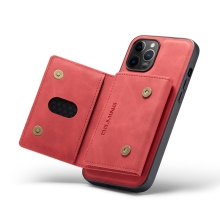 Kryt DG.MING pre Apple iPhone 13 Pro Max - stojan + odnímateľná peňaženka - syntetická koža - červený