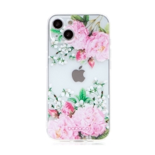 Kryt BABACO pre Apple iPhone 13 - gumový - kvety - priehľadný