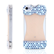 Ochranný kryt bikiny pro Apple iPhone 4/4S - bílý s modrými puntíky a zrcadlovým efektem na zadní straně
