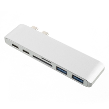 Dokovací stanice / port replikátor pro Apple MacBook Pro - 2x USB-C na 2x USB-C + 2x USB-A + SD - stříbrná