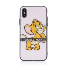 Kryt Tom a Jerry pro Apple iPhone Xs Max - výtržník Jerry - skleněný - růžový
