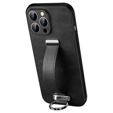 Kryt SULADA pre Apple iPhone 15 Pro Max - Remienok + krúžok - Ochrana fotoaparátu - syntetická koža - čierny