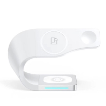 Stojan / bezdrôtová Qi nabíjačka 3v1 pre Apple iPhone / hodinky / slúchadlá AirPods - podpora MagSafe - biela