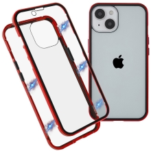 Kryt pre Apple iPhone 15 Plus - 360° ochrana - magnetické pripevnenie - sklo/kov - červený